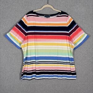 Karen Scott Shirt 3X Cuffs Thin Stretch Honolulu Stripes Rainbow Pastel Cotton